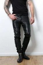 Pantalones de cuero negros reales para hombre Pantalones estilo motociclista Calce ajustado Pantalones de cuero