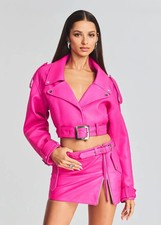 Sexy Vestido Rosa Suave Para Mujer Elegante Piel de Cordero Invierno Fiesta Cuero Fiesta