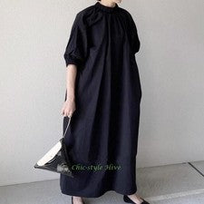 Maxi Vestido Estilo Mujer Bolsillo Diseño Suelto Informal Talla Grande Japonés Damas