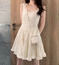Vestido Para Mujer Blanco Moda Elegante Francés Cómodo Ajustado Línea A