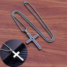 Collar de plata colgante de acero inoxidable con cruz vintage para hombre y mujer