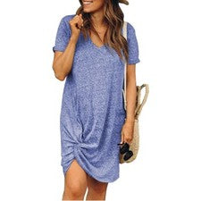 ⭐⭐Vestido De Camiseta Mujer Moda Verano Manga Corta Cuello V Casual Vestido Azul