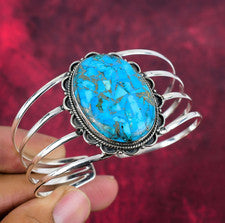 Brazalete ajustable de plata 925 hecho a mano con piedras preciosas azul cobre turquesa joyería
