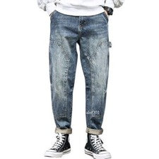 Pantalones de mezclilla para hombre pantalones cargo lavados a la piedra ropa de calle estilo retro vintage relajado
