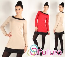 Sexy Mini Vestido Para Mujer con Cremallera Cuello Redondo Túnica Estilo Tallas 8-14 FA234