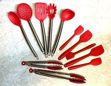 Juego de utensilios de cocina de silicona de 12 piezas de utensilios de cocina resistentes al calor de acero inoxidable