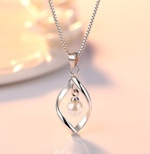 Collar de cadena colgante de perlas retorcidas de plata de ley 925 para mujer y mujer