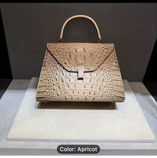 Mujer Cocodrilo Repujado Cartera Bolso de Mano Mango Superior Bandolera Cartera Albaricoque