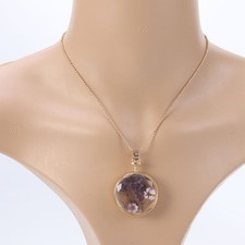 Round Shape Dried Flower Necklace Glass Perfume Bottle Pendant Necklace (Purple