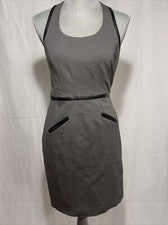 VESTIDO CYNTHIA STEFFE MUJER TALLA 2 ESPALDA EN T TEJIDO Y CUERO FIESTA CÓCTEL