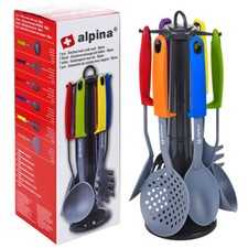 Juego de 7 utensilios esenciales de cocina de nailon multicolor Alpina con cuchara de pie