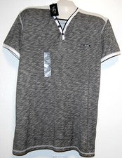 LCR Hombres Gris Blanco Borde Camiseta Algodón Talla 2XL Calce Pequeño NUEVO