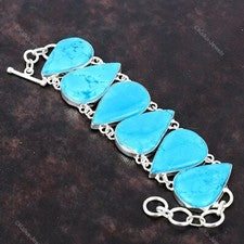 Regalo Para Ella Pulsera Ajustable Cadena Turquesa Arizona Natural Plata 925