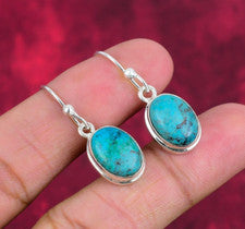 Hermosos pendientes de joyería de plata maciza 925 hechos a mano con piedras preciosas turquesa tibetana