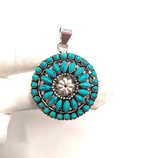 Colgante de joyería de plata de ley 925 con piedras preciosas hechas a mano turquesa talla 2,3"