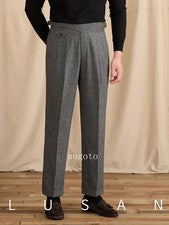 Pantalones rectos de lana retro estilo italiano para hombre pantalones de vestir formales cintura alta talla