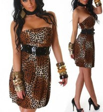 Sexy Mujer Bandeau Mini Vestido Moda Leopardo Fiesta Cinturón 34/36/38 Braun