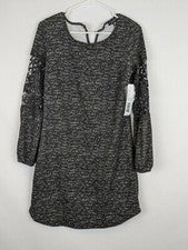 Vestido de punto manga larga de moda tribal, negro, para mujer S