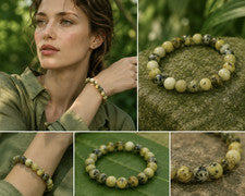 Pulsera de piedra curativa de la piedra preciosa serpentina en forma de bola Ø-10 mm
