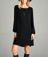 Vestido recto negro manga larga cuello barco para mujer, clásico y elegante talla S