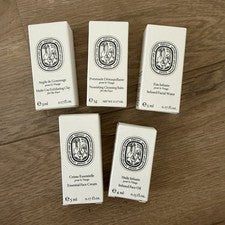 5 piezas muestras Diptyque, arcilla, bálsamo limpiador, agua facial, aceite facial, crema facial