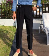 Pantalones de negocios rectos de cintura alta de verano para hombre Pantalones estilo británico Coreanos