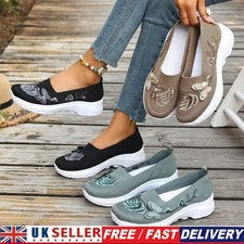 Damas Entrenadores sin cordones Calce ancho Damas Malla transpirable Caminar Correr Zapatos Reino Unido