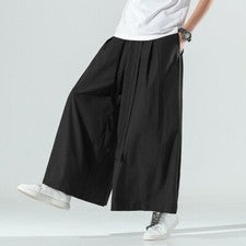 Pantalones rectos informales de seda sintética retro estilo chino para hombre