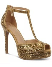 Zapatos de salón Thalia Sodi para mujer Chace adornados con correa en T - color dorado y rojo
