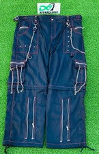 Moda Gótico Negro Algodón Hilos Rojos Cremallera Cadenas de Metal Punk Rock Pantalones