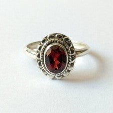 Anillo de plata de ley 925 genuino granate piedra hecho a mano forma ovalada