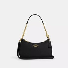 Bolso de Hombro COACH Teri CV934 IMBLK Cuero Guijarro Negro Auténtico Nuevo...