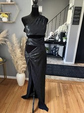 Vestido de fiesta de graduación vestido de cóctel recorte asimétrico para mujer L negro brillante abertura
