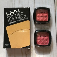 NYX Beauty LOTE 3 PIEZAS COSMÉTICOS MAQUILLAJE MIXTO 2 cubos rubor base dorada (X5