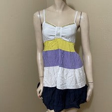 Vestido para mujer blanco a rayas de algodón informal plisado con cuentas volantes talla S