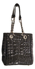 Bolso bandolera para mujer con correa de cadena negro de imitación de cuero