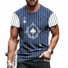 Camiseta Hombre As De Picas Poker Raya Blanca Azul Camisetas Suave Manga Corta