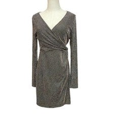 Mini Vestido Para Mujer Altar'd State Dorado Metálico Sobrepelliz Nudo Cintura Talla M Nuevo Con Etiquetas