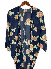 Kimono Xhilaration para mujer pequeño/mediano azul floral frente abierto nuevo con etiquetas