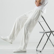 Pantalones rectos para hombre Pantalones con cordón Verano transpirables Estilo chino informales
