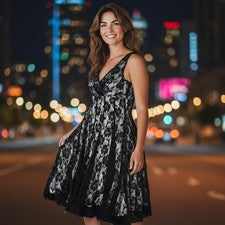 Glamour Mujer Talla 8 Negro Encaje Floral Forrado Blanco