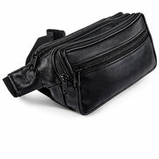 Riñonera negra de cuero genuino para hombre con múltiples cremallera cintura cadera cinturón bolsa