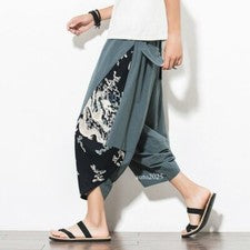 Pantalones de chándal de algodón para hombre hasta la pantorrilla Pantalones estampados estilo chino vintage