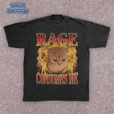 Camisa Angry Cat Meme, Camiseta de Algodón para Hombre, Top de Humor Oscuro Desquiciado, Regalo Divertido