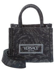 Bolso de Mano Versace Athena Barocco Mini de Lona Negro para Mujer