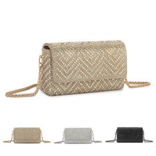Bolso sin asas de noche de cristal para mujer Bolso bandolera de hombro de lujo con estrás
