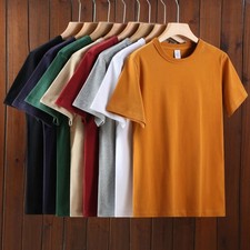 Hombre Verano Moda Blanco Algodón Manga Corta Camiseta Color Puro