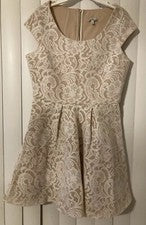 Vestido Charlotte Russe Mujer Encaje Beige Shabby Chic Cremallera Forrado Lentejuelas Talla M