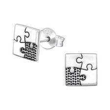 Pendientes con puzzle cuadrado 1 par de pendientes de plata de ley 925