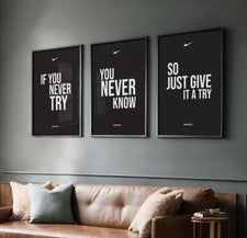 Conjunto de 3 piezas de arte Nike "Just Give it A Try" lienzo arte de pared decoración del hogar atleta